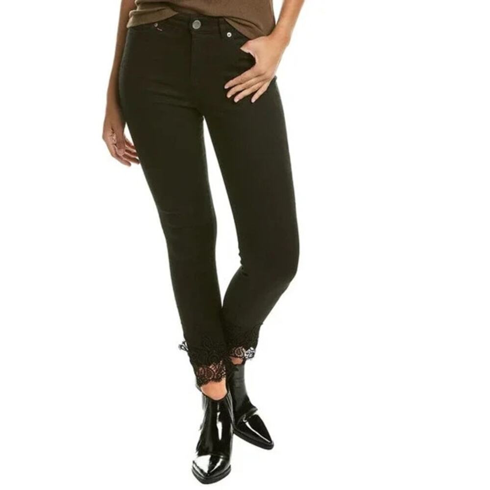 TED BAKER Alesiaa Black Skinny Jeans Pants Lace Hem Size 25 Scalloped